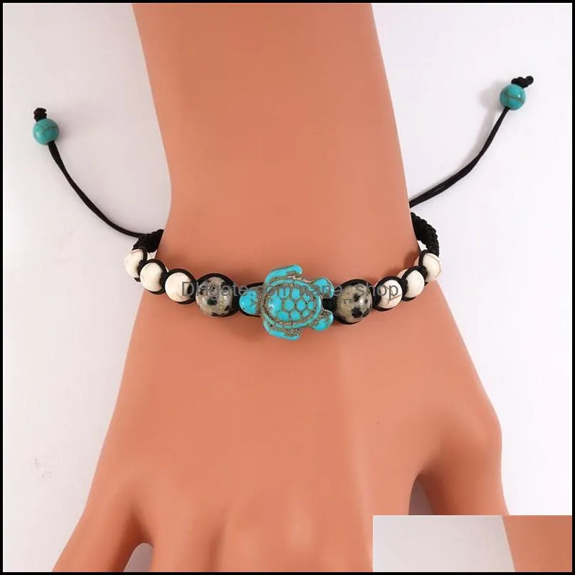 Sea Turtle Beads Bracelets For Women Men 2 Colors Natural Stone Strand Elastic Friendship Bracelet Beach Jewelry Gifts