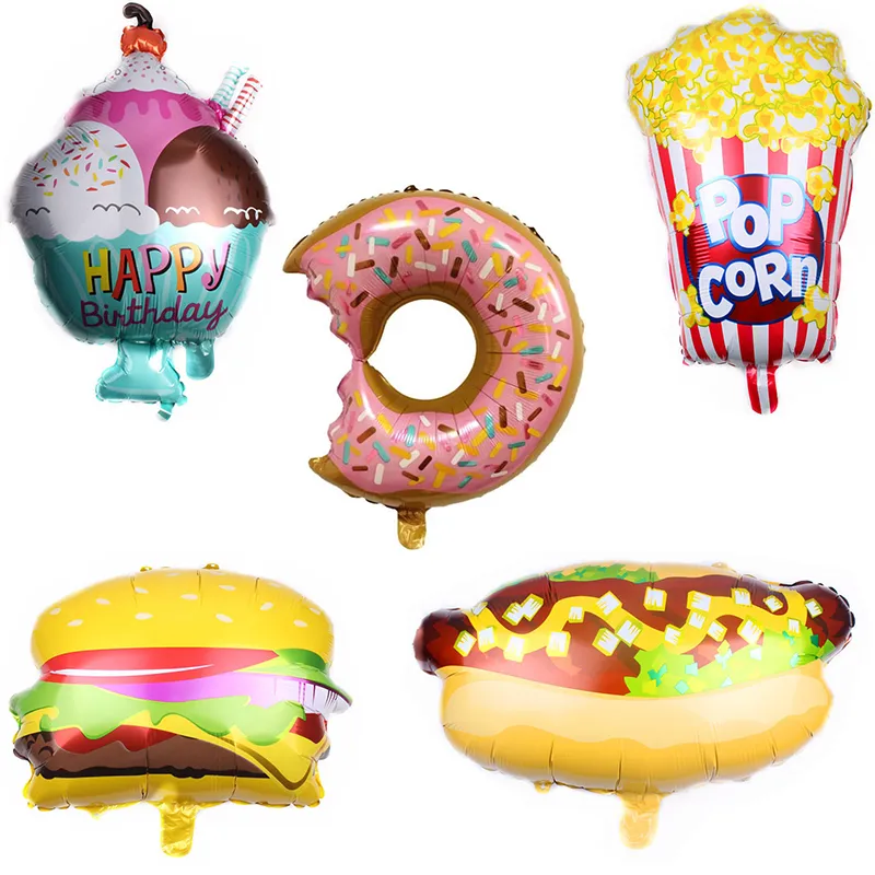 New Style Pizza Hot Dog Pop Corn Hamburger Food Foil Balloon 24 pollici Party Restaurant Cerimonia di apertura Palloncini decorativi Buon compleanno Gelato Ballon