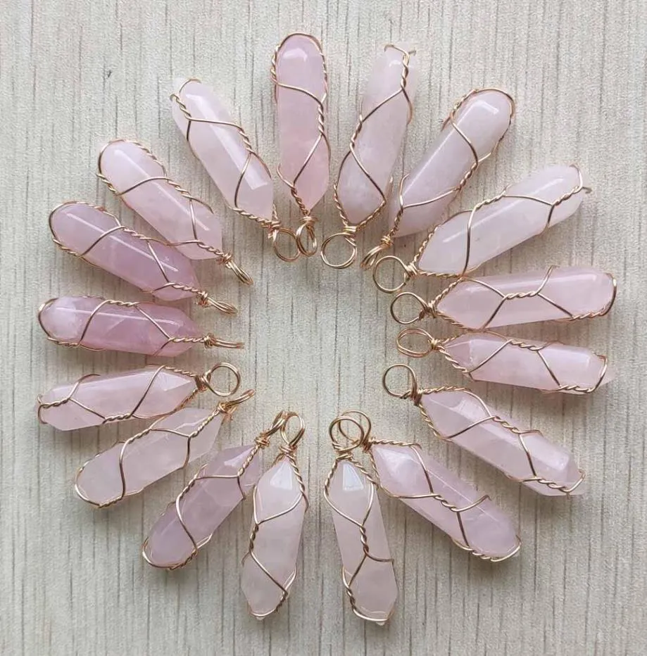 Pierre naturelle Rose Quartz forme de balle charmes point Chakra pendentifs pour la fabrication de bijoux en gros fil d'or artisanat fait à la main