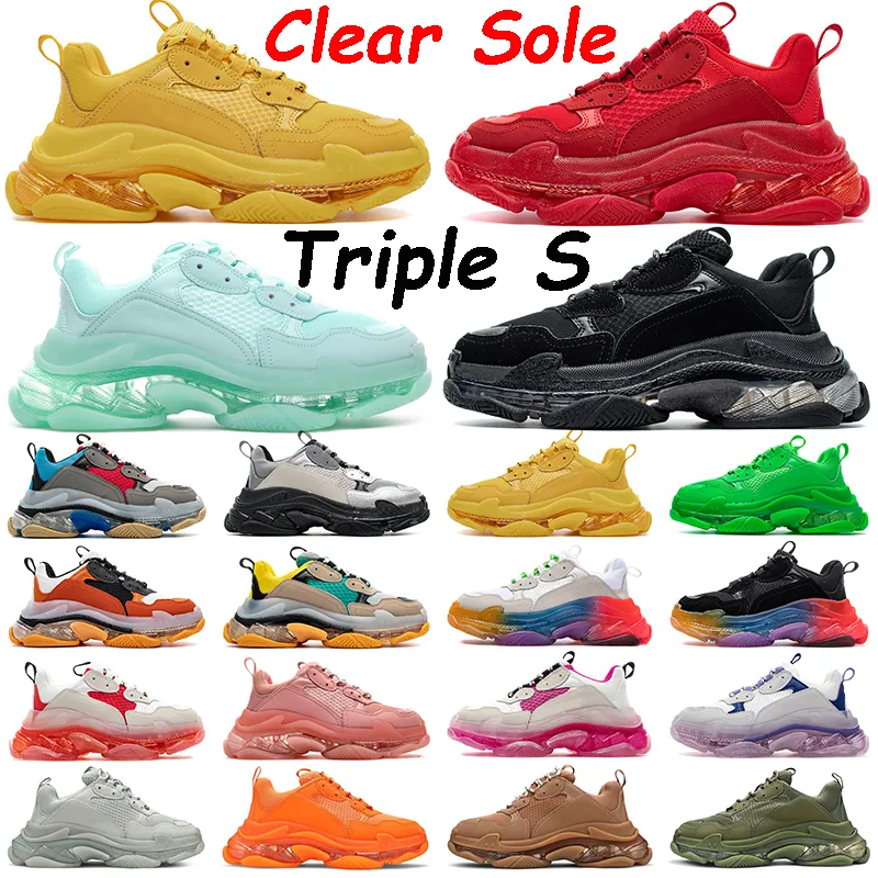 Triple S Clear Sole Running Shoes Men Women Mint Triple Black White Red Yellow Neon Green Bred Cool Grey Crimson Pulse Rose Rose Designer