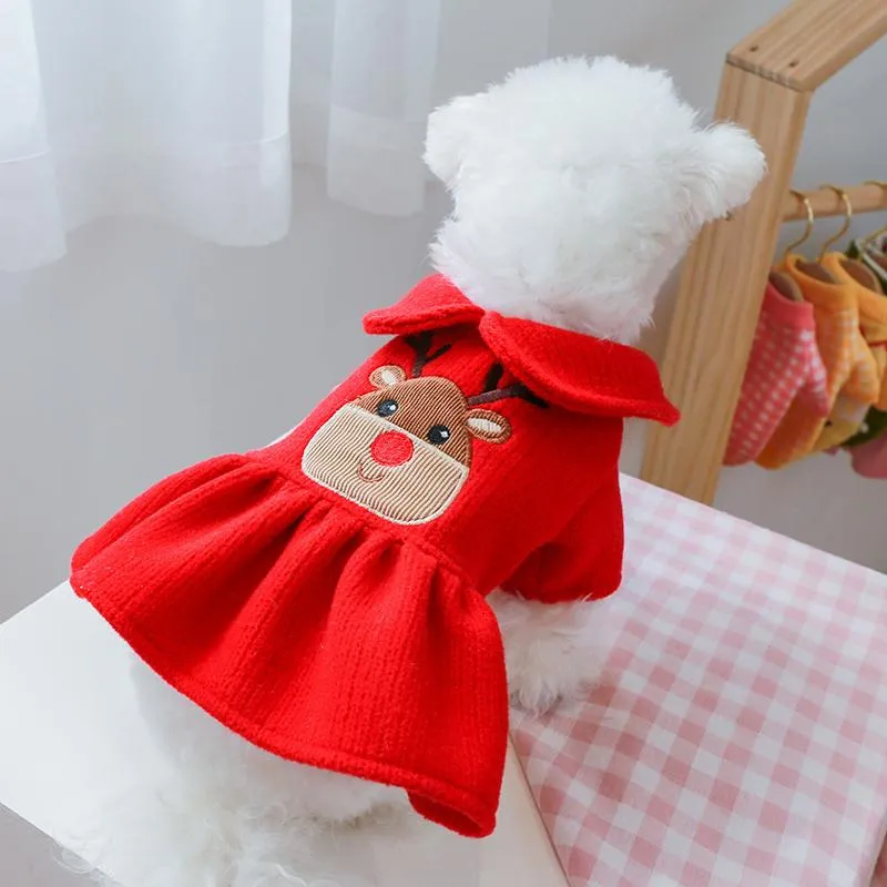 Dog Apparel Clothes Christmas Elk Couple Dress Skirt Fit Small Puppy Pet Cat All Seasons Cute Costume CoatDog