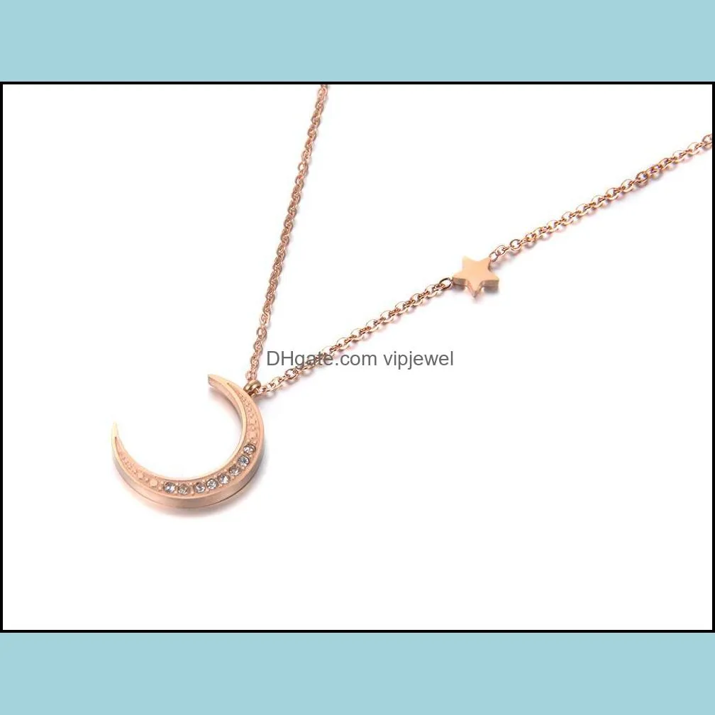 pendant necklaces fashion jewelry star & moon rhinestones inlaid rose gold color necklace chirstmas gift n18239pendant