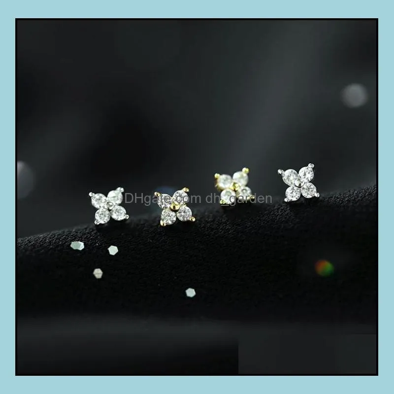Authentic 100% 925 Sterling Silver Romantic Flower Clear CZ Stud Earrings for Girls Women Fine Jewelry
