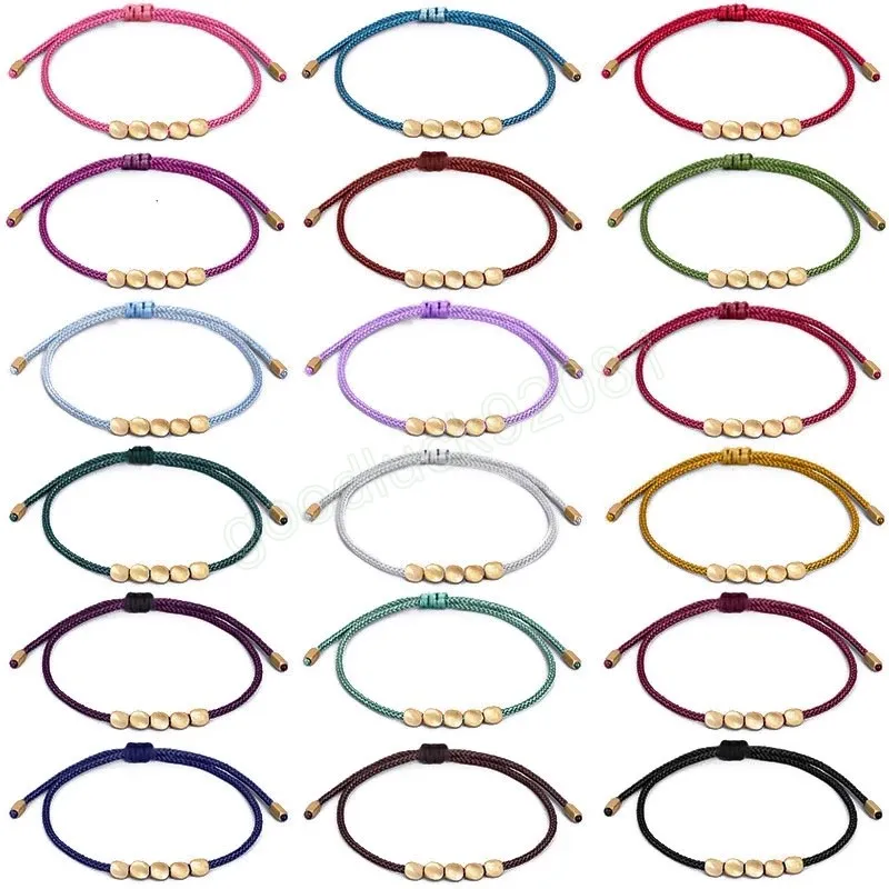Etnisk handgjord kopparpärla Lucky Rope Armband Bangles For Women Men Wax Cord Thread Armband 19 Färger