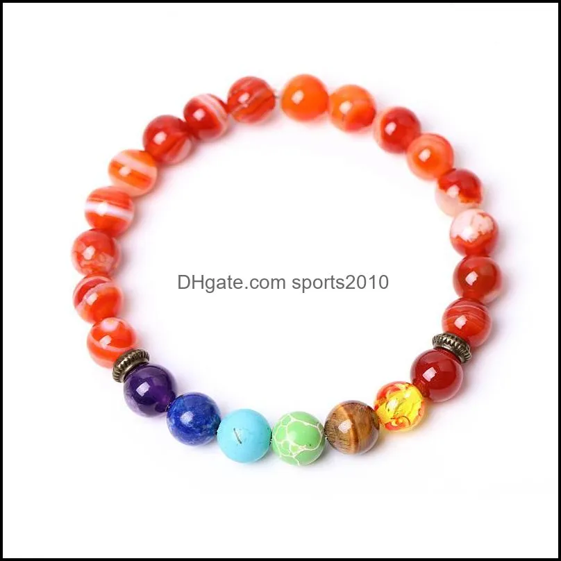 Arti e mestieri 7 Chakra 8 mm Agata rossa Pietra Bracciale con perline Braccialetti con perline tonde Energia curativa Yoga per lo sport2010 Dhhe3