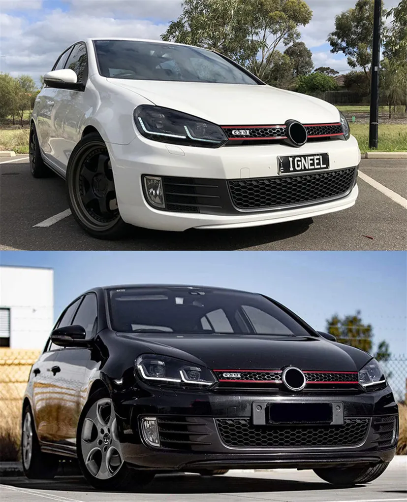 VW Golf 6 MK6 Jetta R20 2009 2012 Black Samurai Style Headlights LED Dual Beam Lens 2 Pack