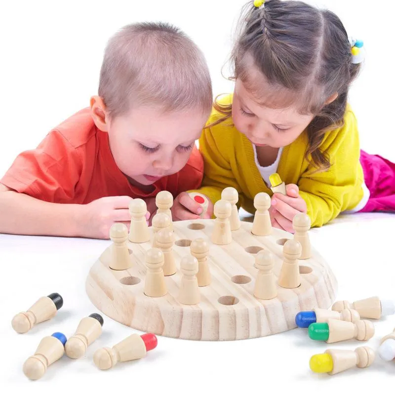 Presentförpackning barn trä leksak pussel färg minnes schack spel intellektuella barn party brädspel baby pedagogisk lärande toysgift present