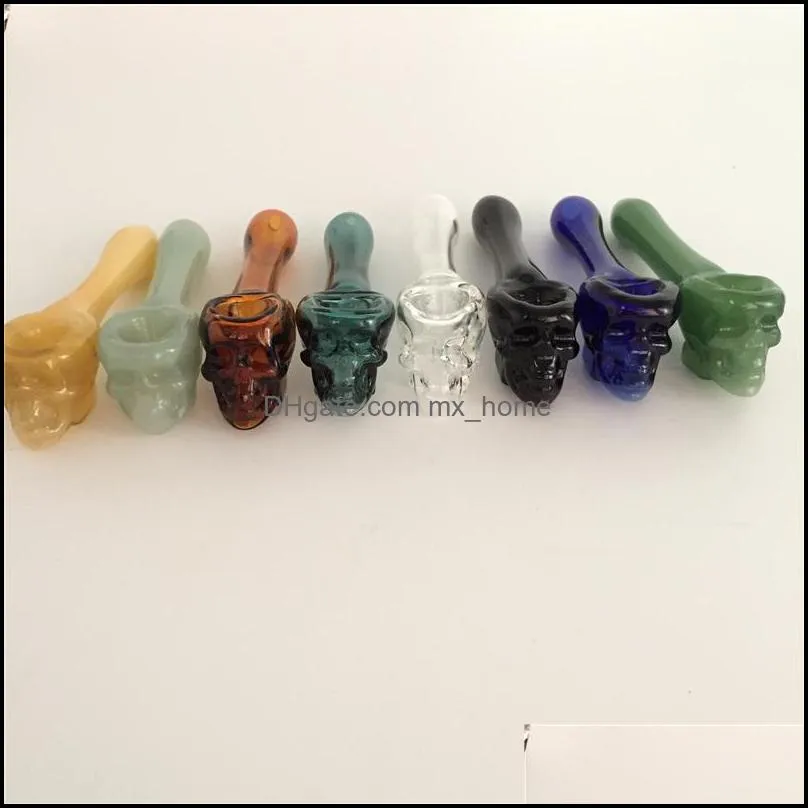 Pyrex Oil Burner Pipes Thick skull Smoking Hand spoon Pipe 3.93 inch Tobacco Dry Herb For Silicone Bong Glass Bubbler