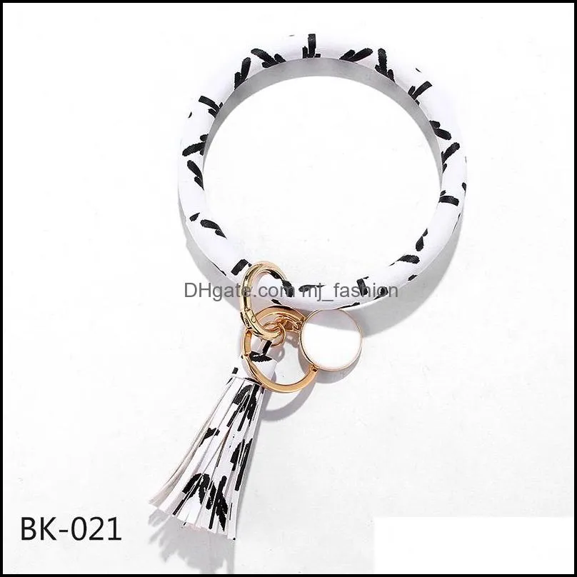 free dhl pu leather key ring women circle tassel bracelet wristlet keychains girl sunflower printted keychain wrist bangle q5fz