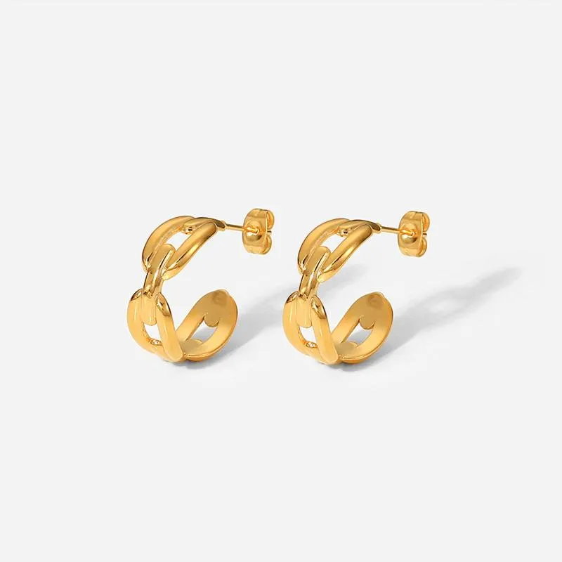 Boucles d'oreilles bijoux en acier inoxydable plaqué or 18 carats Huggie Hoop Non terni chaîne de grain de café en forme de C pour WomenHoop