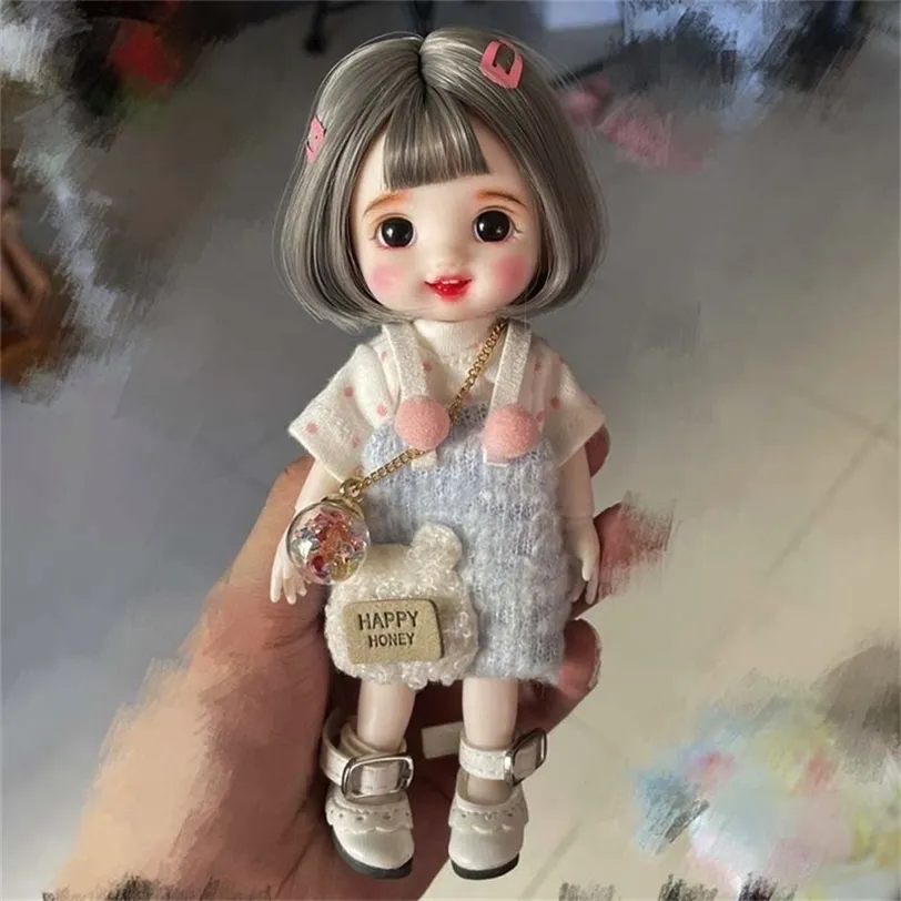 17CM Mini Cute BJD Dolls Fashion Clothes Suit Princess Makeup Joints Movable Bebe Reborn Accessories 16CM 1/8 Doll for Girls Toy 220418