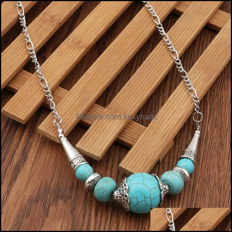 women`s round beads Tibetan silver turquoise Pendant Necklaces fashion gift national style women DIY necklace pendants