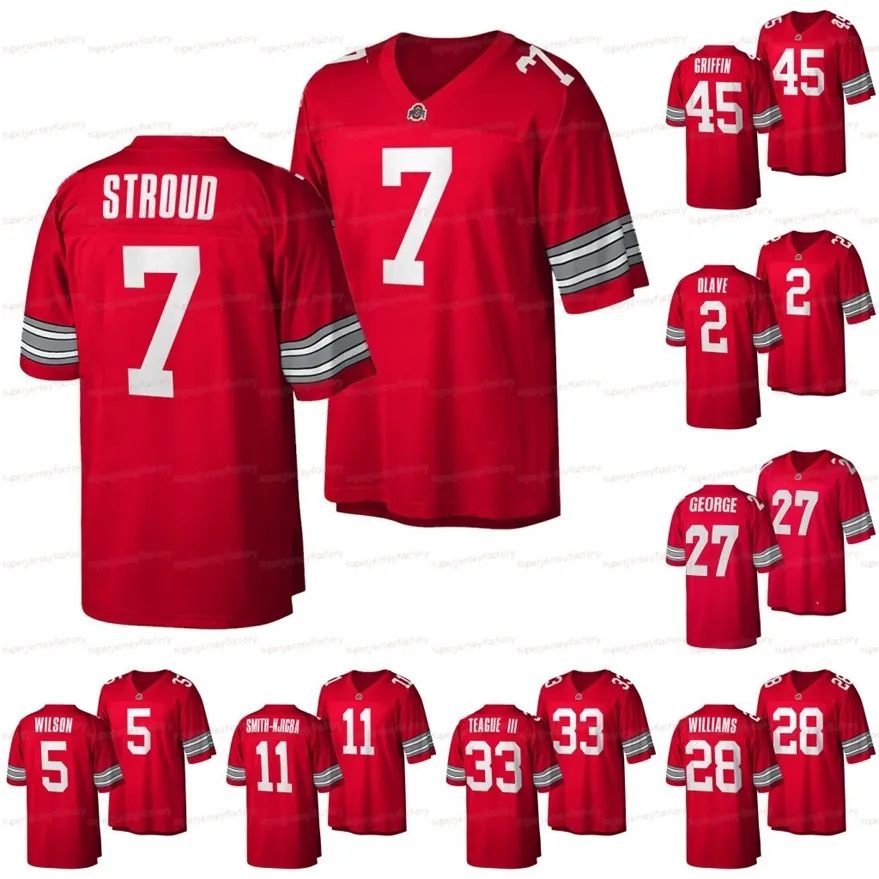 A3740 Custom Ohio State Buckeyes Scarlet Throwback C. J. Stroud Chris Olave Eddie George Jaxon Smith-Njigba Miyan Williams Noah Ruggles Ronnie