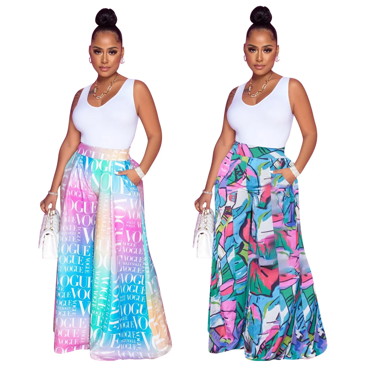 2022 Fashion Letter Graffiti Printing Mesh Pants For Women Wide Leg Loose Bright Color Casual Trousers X1176