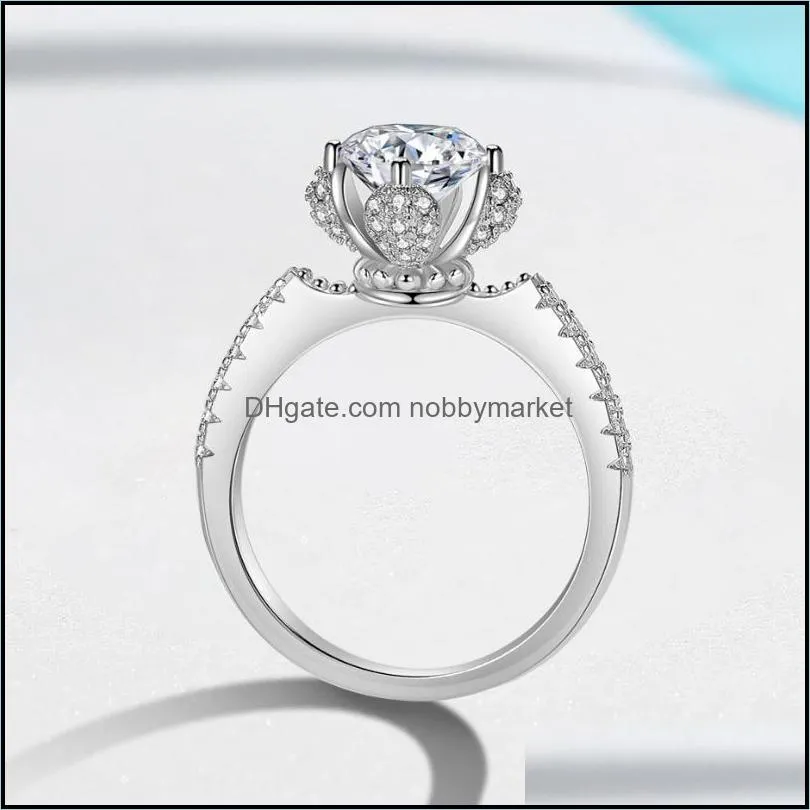 Wedding Rings Women`s Style Close Set Petal True Diamond Ring Net Red 1.2 Carat White Copper Engagement