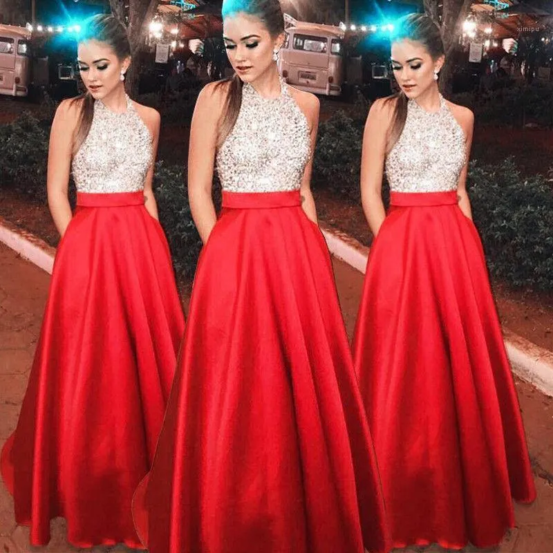 Casual Dresses Fashion Long Elegant Sequin Patchwork Sleeveless Halter Neck Formal Party Ball Gown Prom Bridesmaid Dress