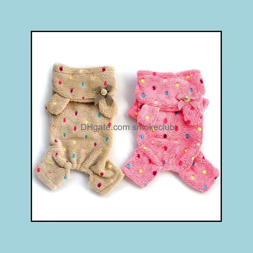 Nice Pet Dog Polka Dot Fleece Hoodie Clothes Soft Pajamas Jumpsuit Coat S-XXLWX