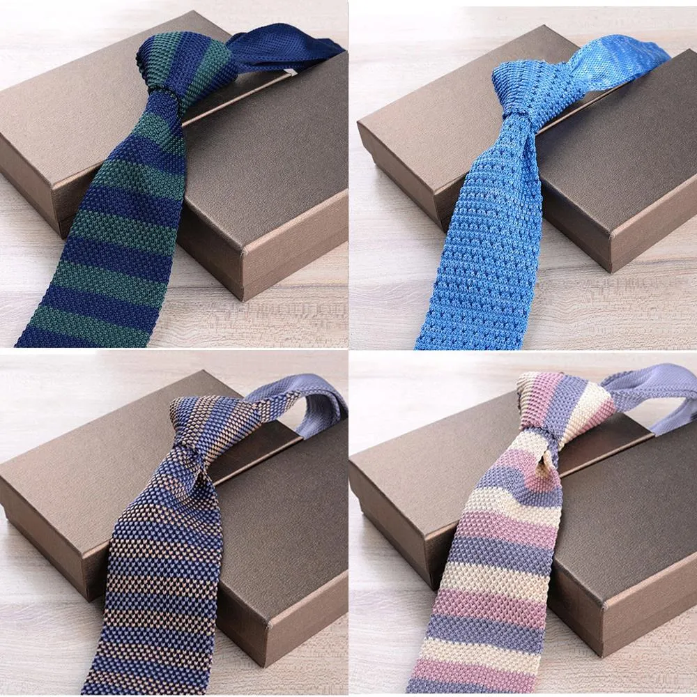 6cm Slim Knit Tie For Men Leisure Business Skinny Necktie Navy Bule Colorful Striped Floral Fashion Weave Ties Accessories