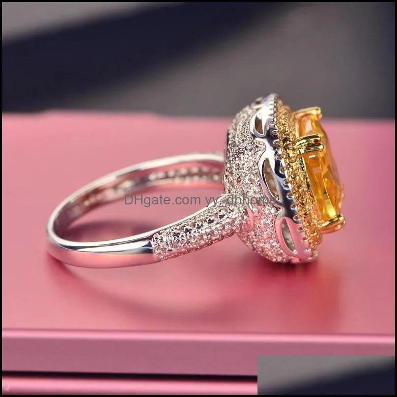 Wedding Rings High Quality 10X10MM Big Square Yellow Cubic Zircon Stone Ring Fine Copper Jewelry Party For Women1