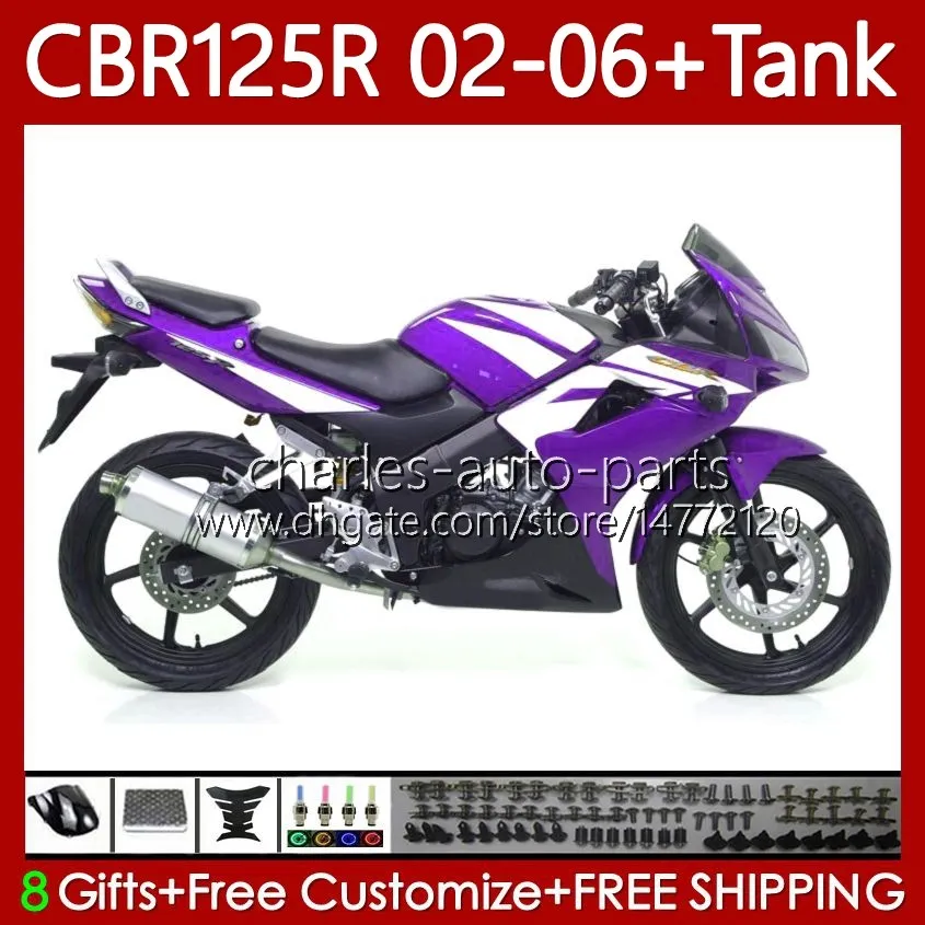 Honda CBR125R 2002 2006 Full Fairing Kit Bodywork Tank Purple White ABS Plastic