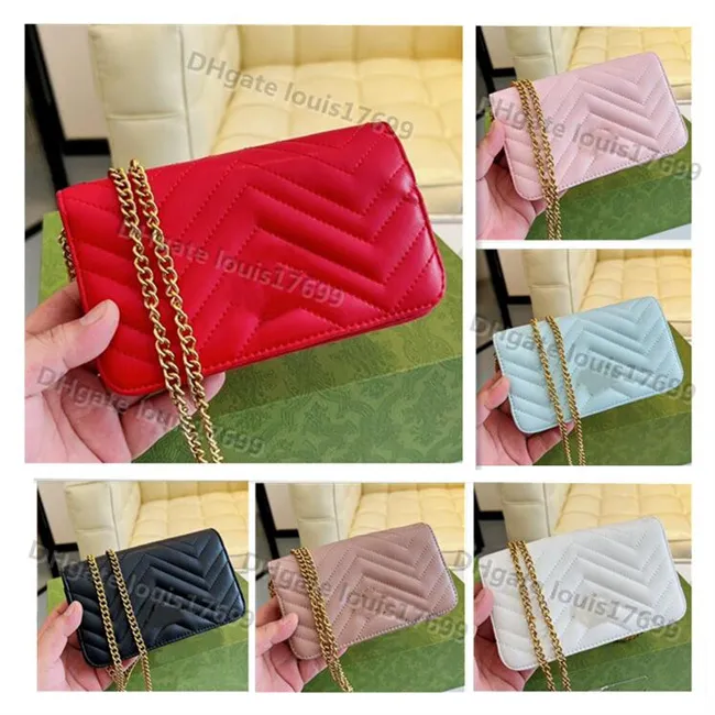 Miss Fashion Bags Marmont Woc Mini metal chain Bag Wallet Women Leather Crossbody Bags wavy quilting Leathers Cute Purse wallets