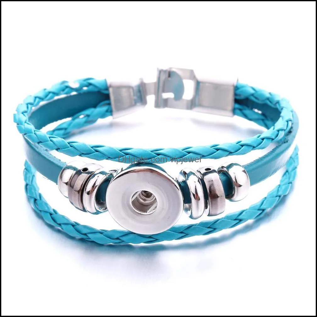 fashion 18mm snap button charm bracelet pu leather snaps buttons diy bracelets jewelry for women men