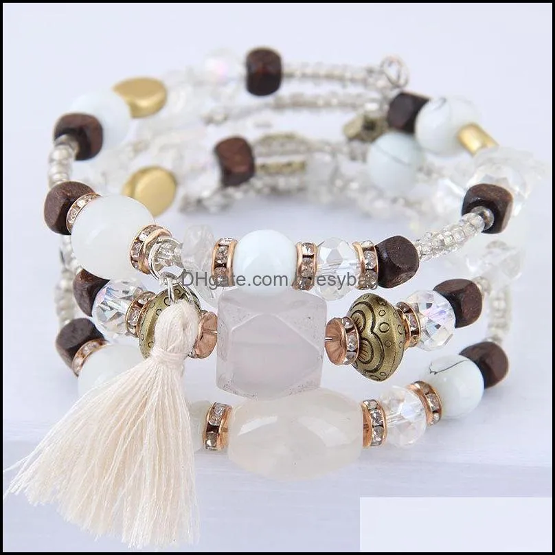 Bossimi Shell Crystal Accessories Mix And Match Multi-layer Beaded Temperamental Elastic Bracelet Steel Wire Stone Bangle