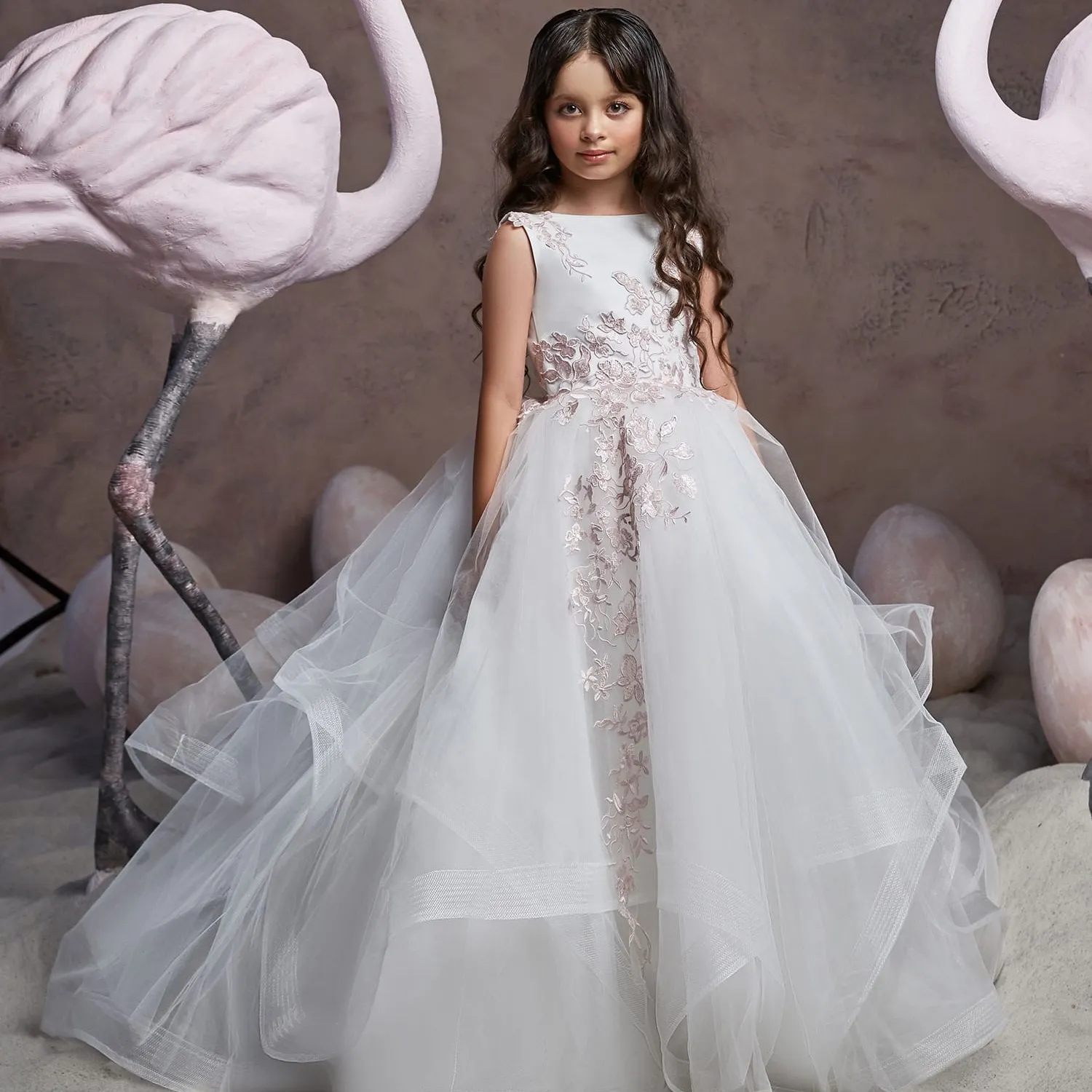 Klassische Prinzessin-Blumenmädchenkleider für Hochzeiten 2022, Ballkleid, kontrastierende Applikationen, formelle Partykleider für Kleinkinder, Tüll, Kindergeburtstag, asymmetrische Schichten, Kommunionen