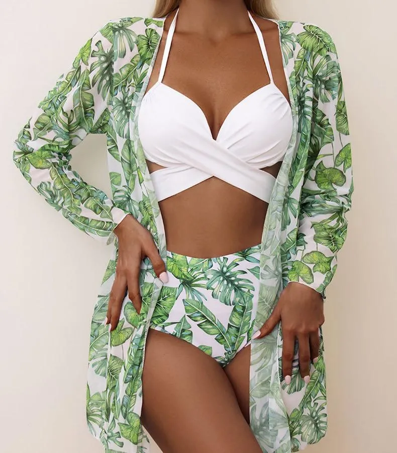 Women's Swimwear Print 3 Pieces Bikini Set Brazilian Triangle Swimsuit Women Sexy Sport Bathing SuitWomen's