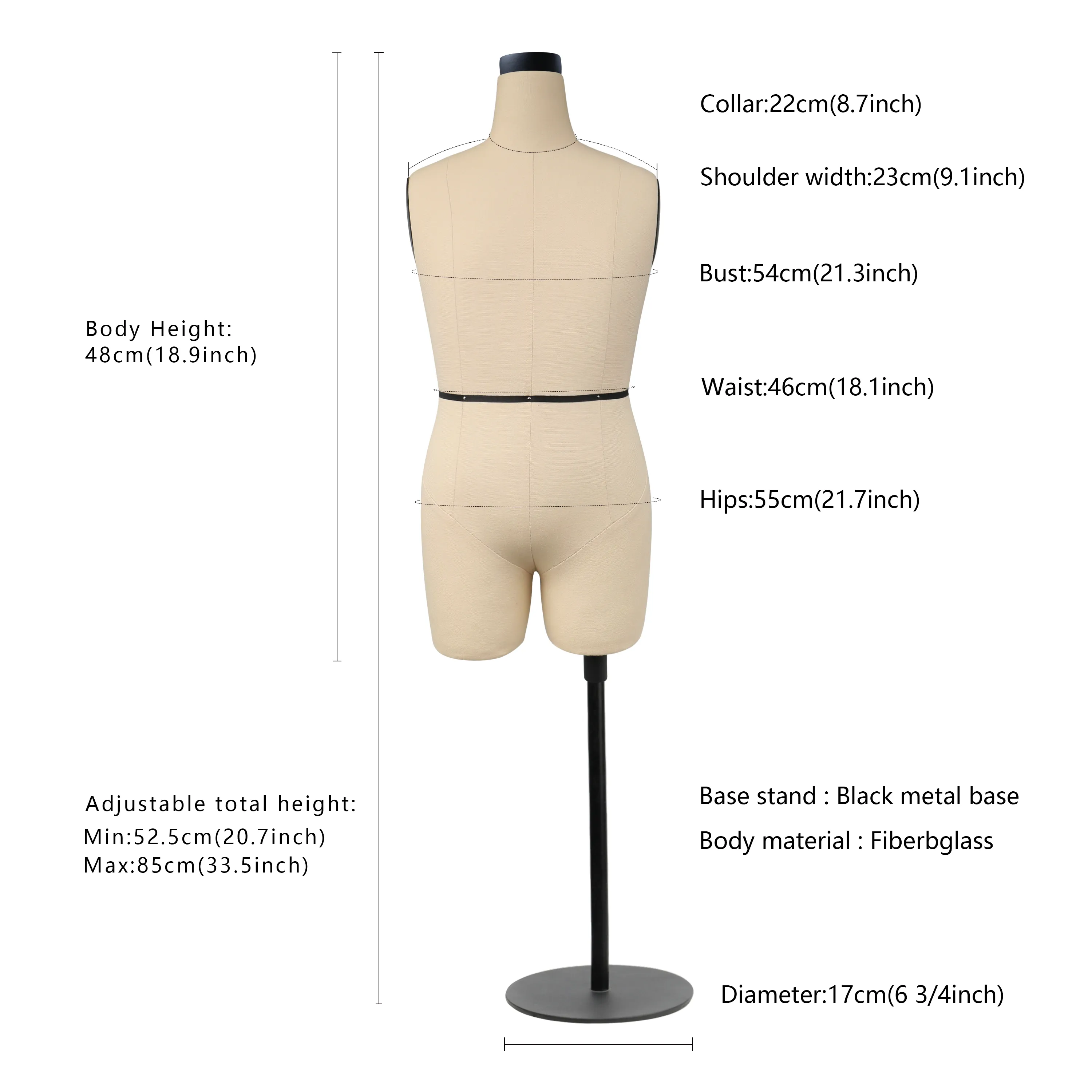 Beige Female Mannequin Torso Dress Form,Sewing Mannequin Body, Adjustable  Mannequin Stand