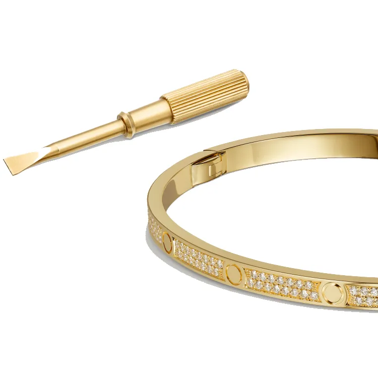 Lyxsmycken Tunt kärleksarmband med skruvmejsel rostfritt stål roséguld platina hel diamant Armband designer Kvinnors 3,65 mm armband för kvinnor present