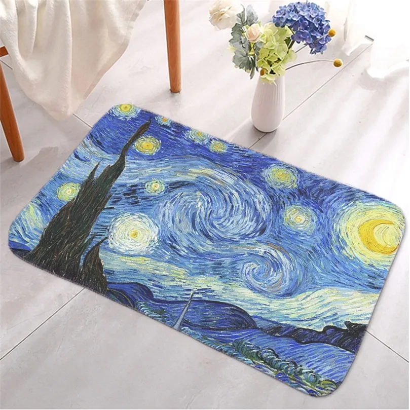Van Gogh – paillasson de peinture à l'huile, tapis de sol de cuisine, toilettes, bain, Art rétro, tournesol, nuit étoilée, couloir, entrée, antidérapant, 220401