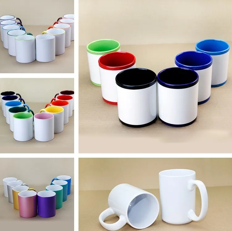 Hem Drinkware Mugs Blank SubliMation Ceramic Mug Colors Hantera färg inuti Blanks Cup Diy Transfer Heat Transfer Printing Water Cups ZC1154