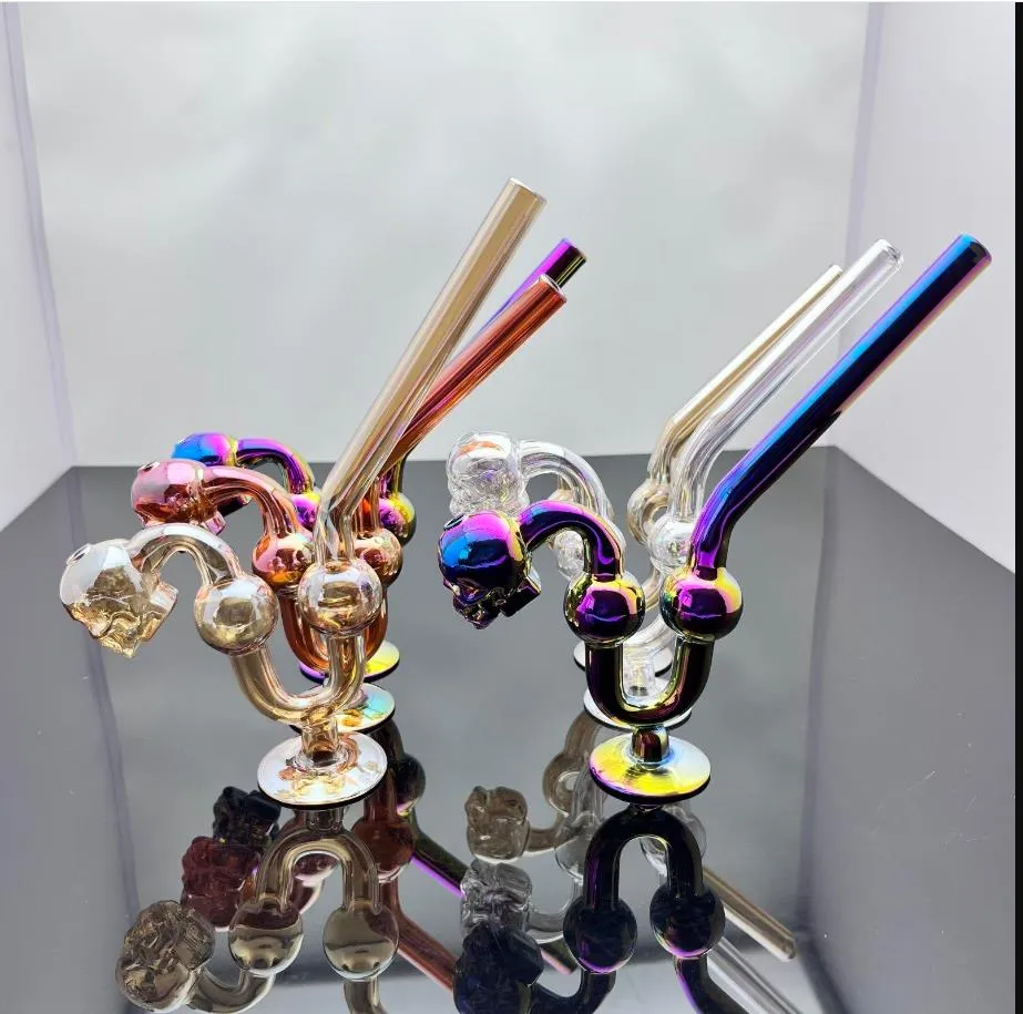 2022ガラスパイプオイルバーナーボン水ギセル新しい色コーティングスケルトンとベースの大きなバブルガラス喫煙セット