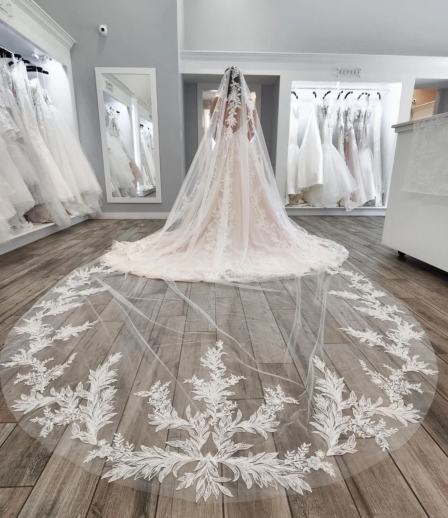 Romantico velo cattedrale in pizzo di matrimonio 2023 bianco o avorio decorazione a strato veli da sposa con paggesca papille di applique floreale blingbling champagne