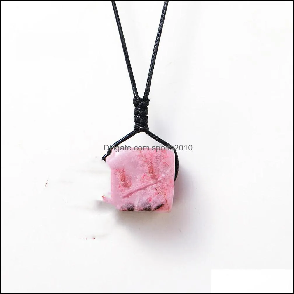 natural stone pendant square cubic rose quartz crystal necklace healing amethyst lapis for women men jewelry