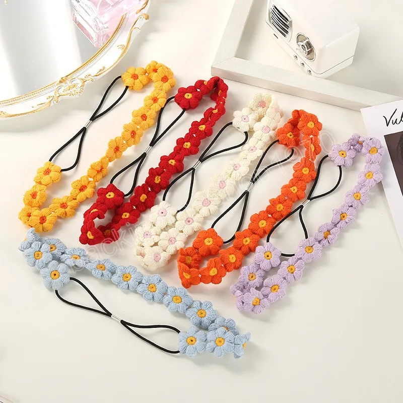 Korean Wool Kintted Flower Headband for Women Girls Fashion Floral Hairband Headwear Headscarf Hair Ornaments Accessories