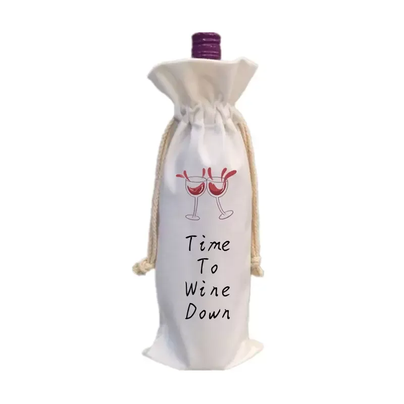 Sublimation Blanks Wedding Wine Bottle Gift Bags Canvas Wine Bag With Drawstring For Halloween Christmas Decoration sxjul21