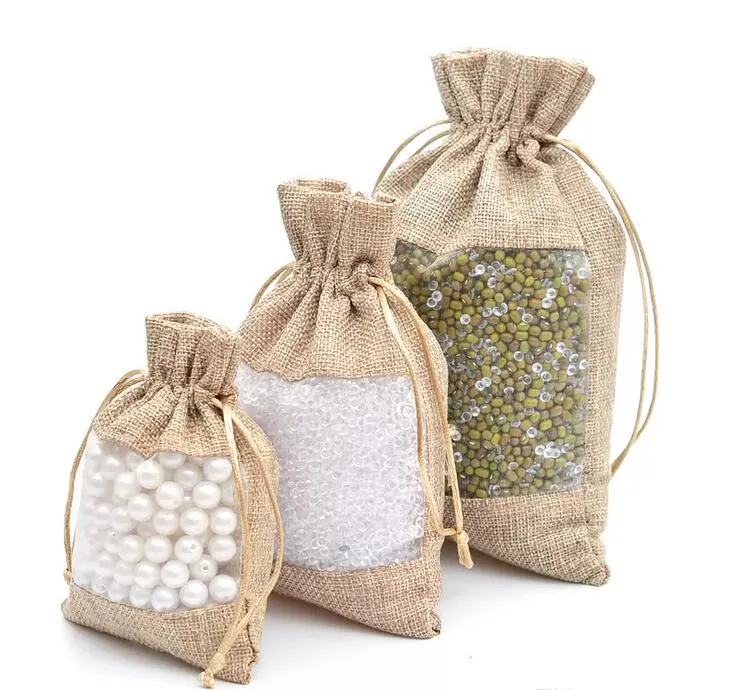 Jute Burlap Drawstring Bags Organza Jute Bag For Wedding Favors