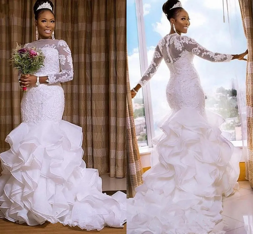 Romantic Plus Size Wedding Dress 2022 With Long Sleeves Organza Fabric Tiered Ruffle Lace Applique Beaded Duck Hunting Boat Neckline Perfect For Brides Of All Ages From Lovemydress 83.07 DHgate.Com