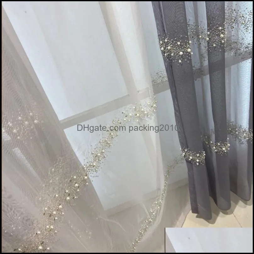 White Pearl Curtain for Living Room Luxury Sheer Drape for Bedroom Balcony Tulle Voile Curtain Fabric French Window S583#40