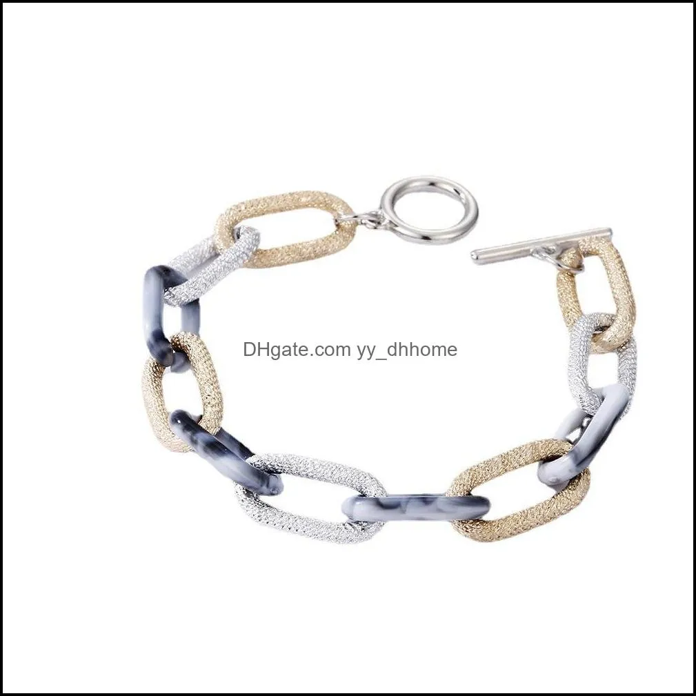 rainbow assorted acrylic aluminum link chain bracelet hip hop matte gold silver wristband for women gifts friends jewelry wholesale