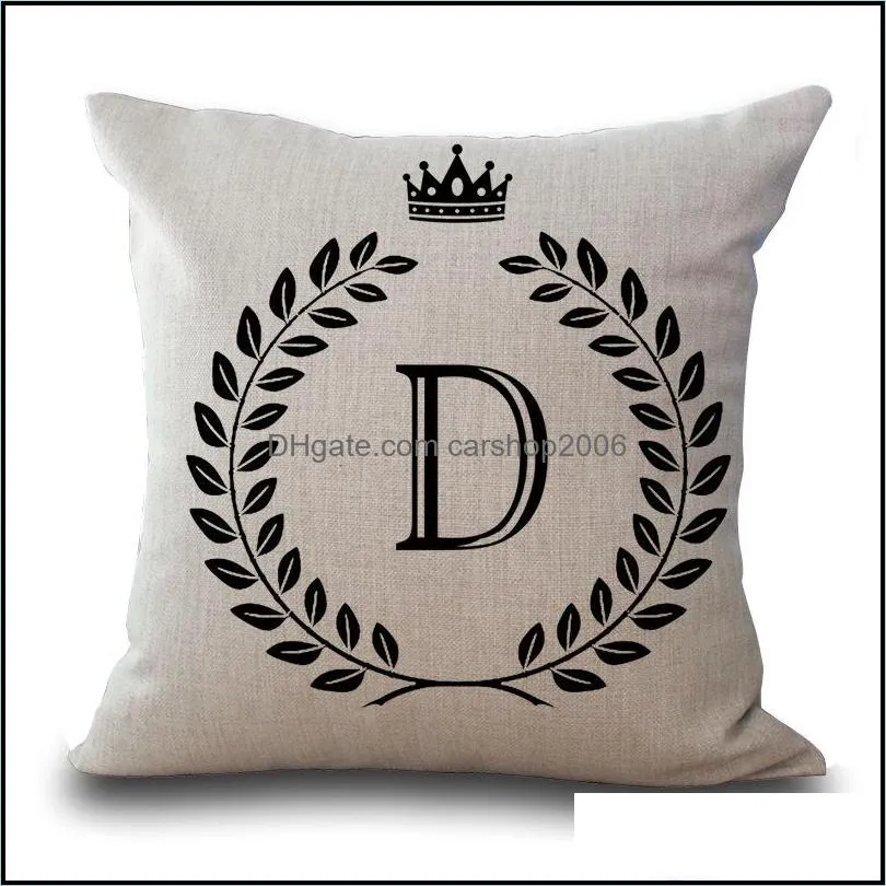 single-sided 26 english letters printing sofa pillow case 45*45cm linen home decor a-z letter pillowcase coffee shop pillow cover dh0884