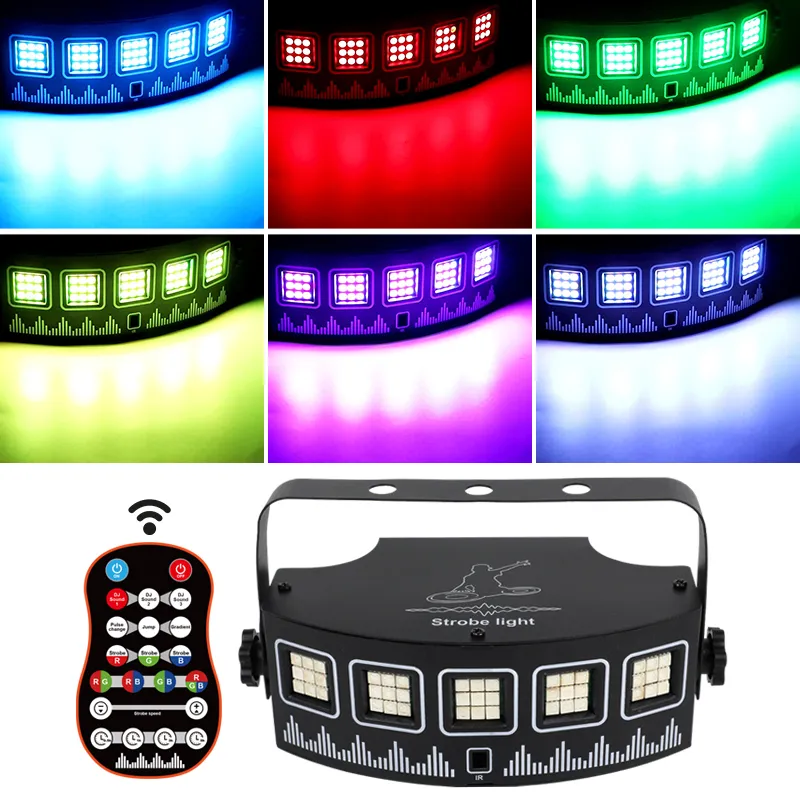 5 Olhos 45 LEDS RGBW UV Luzes estroboscópicas Efeito Efeito Iluminação para DJ Disco Home Party Control Sound Modos remotos automáticos Lâmpada de lavagem