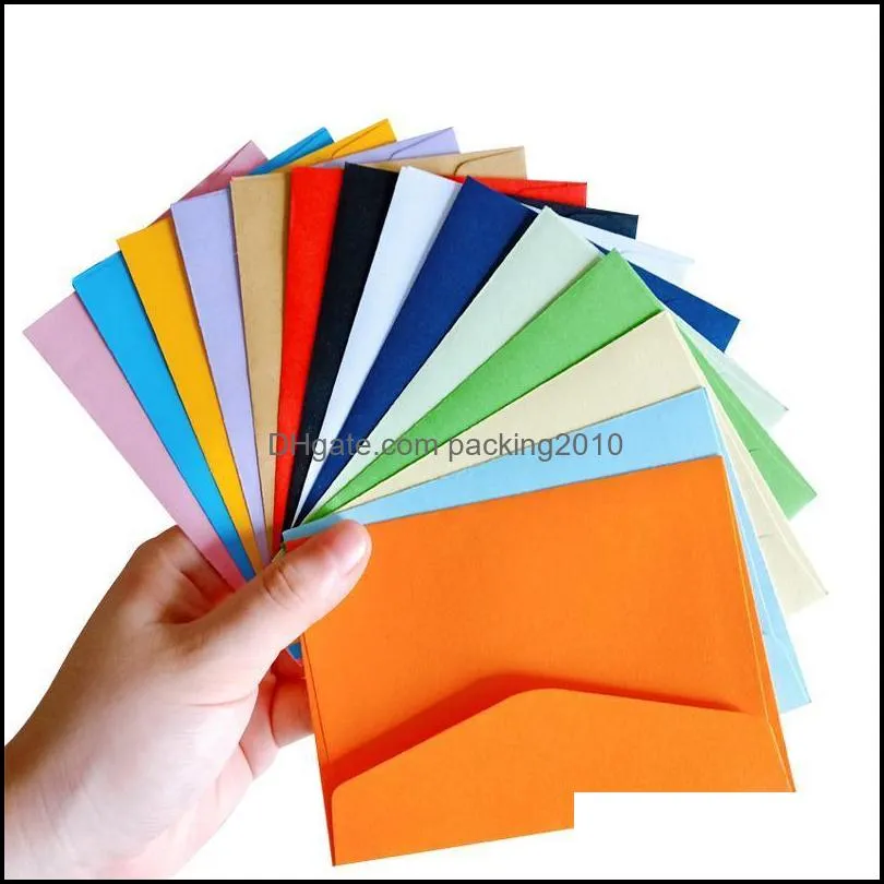 Papier d'emballage Bureau École Affaires Industriel 100Pcs / Lot Bonbons Kraft 14 Couleurs Enveloppes Vierges Carte Bancaire Cartes De Voeux Mini Membres Bby