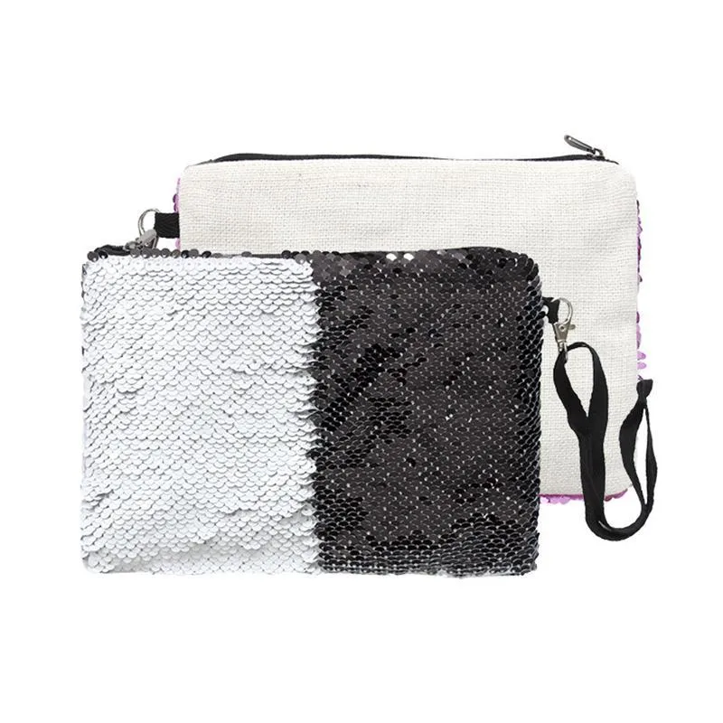 Sublimation Reversible Glitter Bags Travel Cosmetic Organizer Purse Portable Makeup Organizer Bag with Zipper for Girls Women