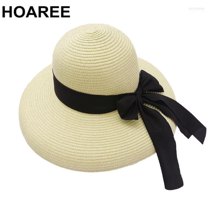 Summer Hat British Vintage Womens Sun Bowknot Straw Wide Brim Protection Beach Sombrero Hats Elob22