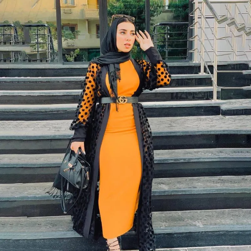 Vêtements ethniques Abaya dubaï Caftan Hijab Islam musulman Kimono Cardigan Caftan Abayas pour femmes turc en mousseline de soie Ramadan Eid