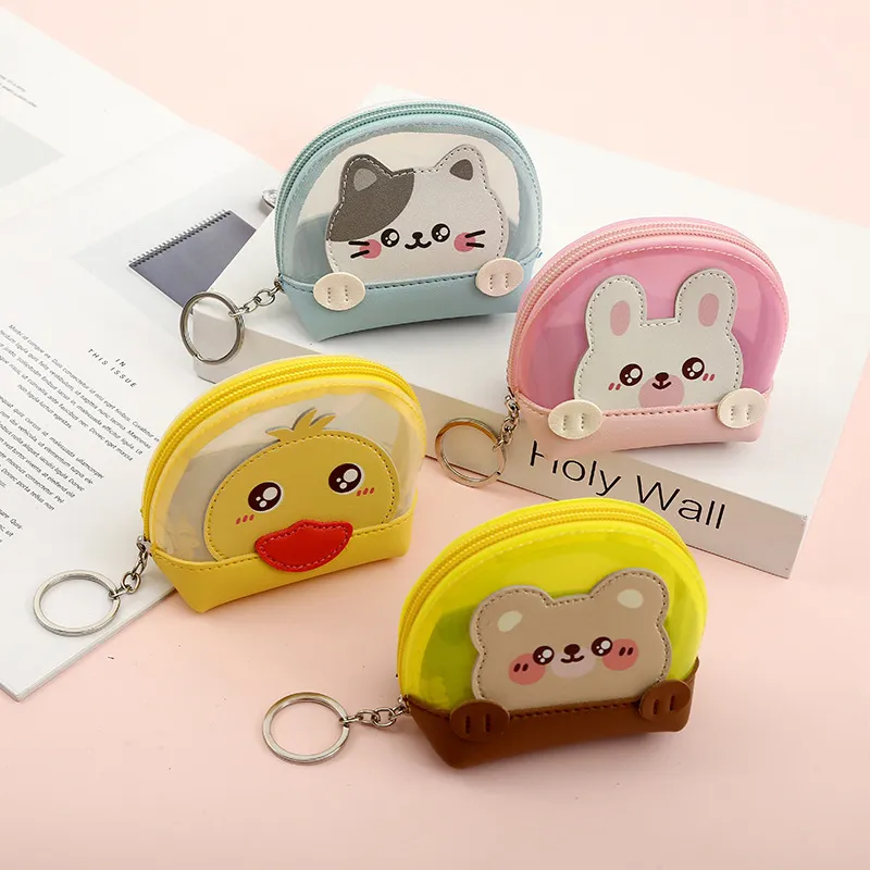 Animal Design Bear Coin Purse Keychain Rings With Cute Bear, Cat