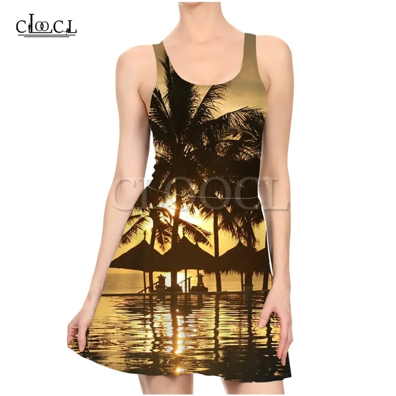 Sandy Beach Women Plant Palm Tree Girls Sleeveless Sexy Dresses 3D Print Fashion Casual Summer Slim Beach Dress 220617